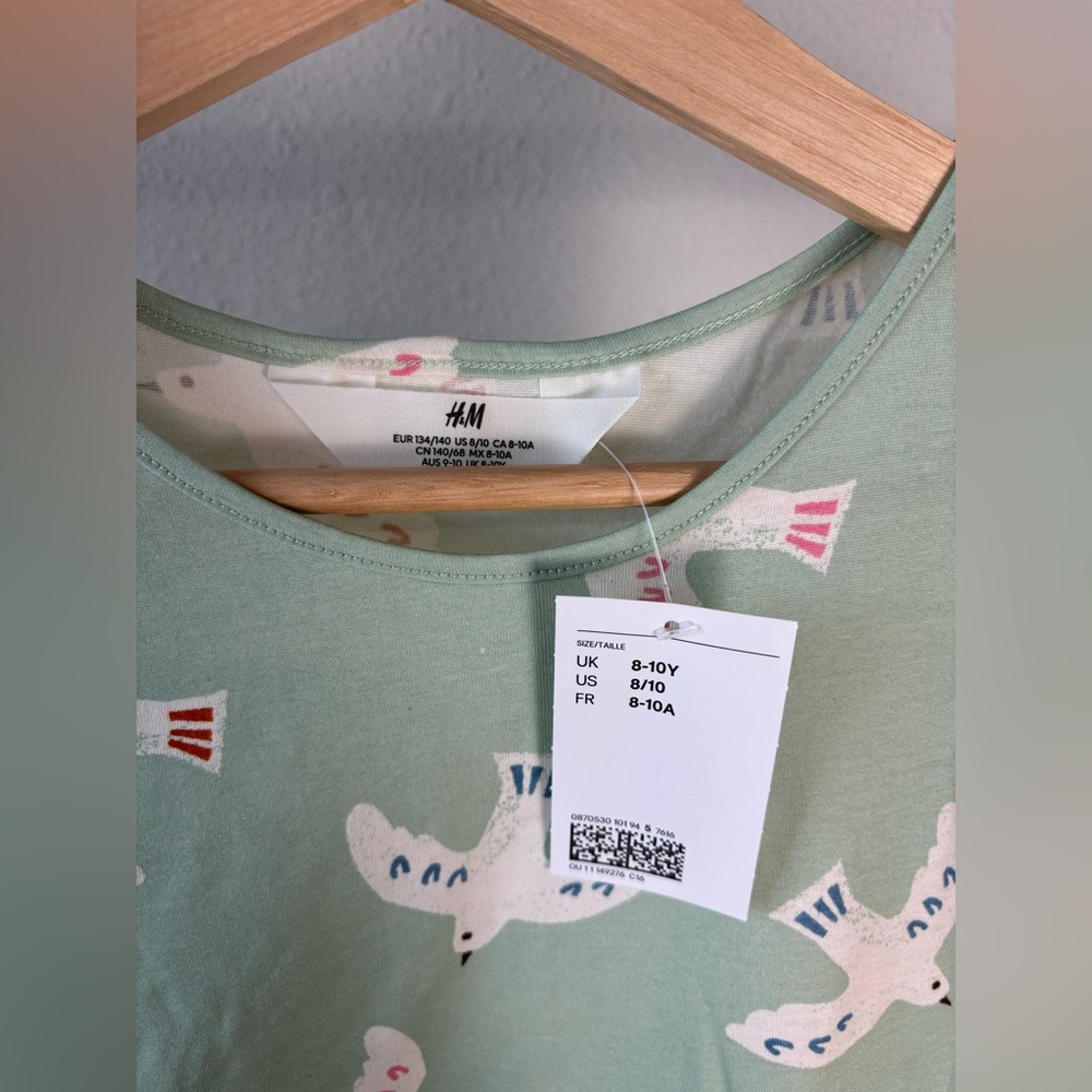 H&M Girls Green | White Birds Dress size: 8-10 Years NWT - Picture 4 of 5
